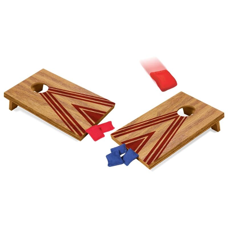TCH-Table-Top-Corn-Hole-Action-web Table Top Corn Hole - two boards, 3 red and 3 blue mini bean bags